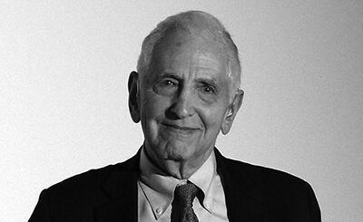 Black and white photo of Daniel Ellsberg taken in 2016.