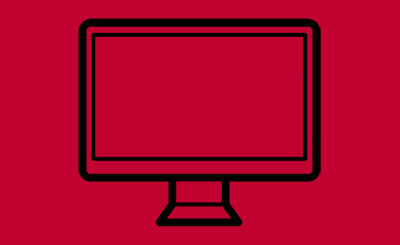 red box with black line drawing of a desktop computer.