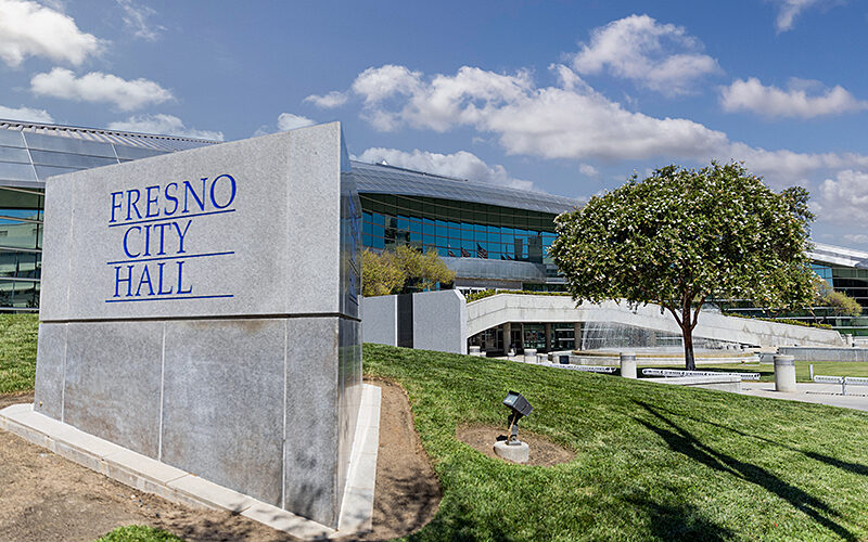 color photo of the exterior of Fresno's city hall building