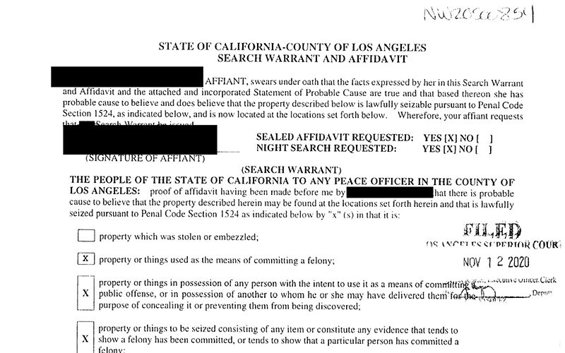 image of a search warrant