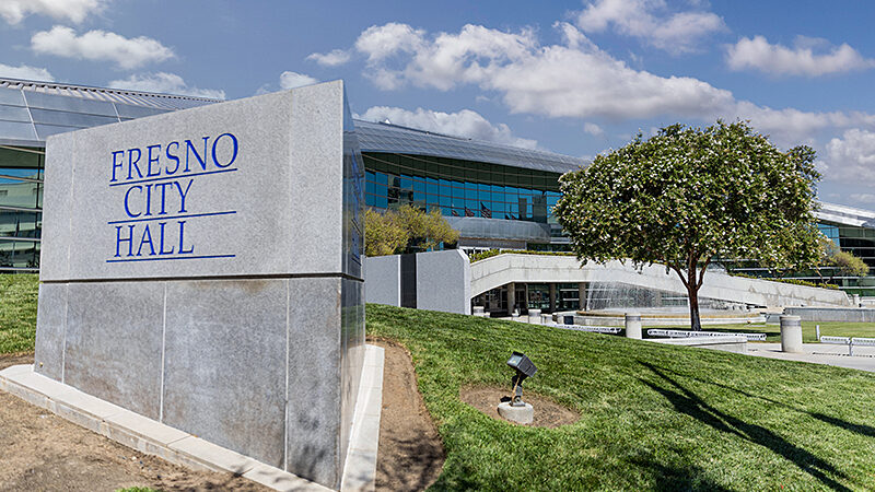 color photo of the exterior of Fresno's city hall building